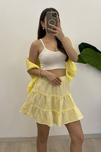 Nazline Fusta mini din muselina cu talie elastica pentru dama