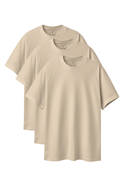 Velvoria Unisex supradimensionat basic 3-bucăți Culoare Bej tricou