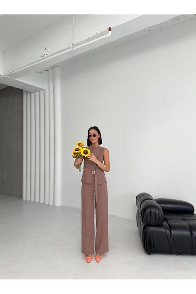 COTTONLAB Tina Asymmetrical Linen Vest Pants Set