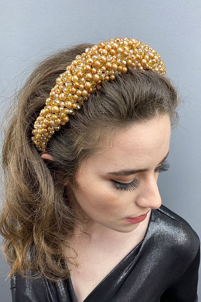 Hayalperest boncuk Leal Curved Crystal and Pearl Bridal Hair Accessory