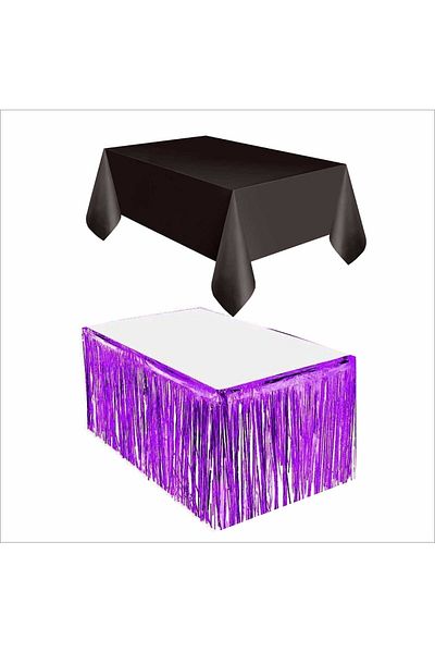 ZENVİVA Black Tablecloth, Purple Table Skirt, 1Pc Purple Backdrop, 1Pc Black Backdrop