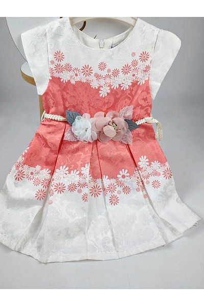 GAMZEAKKUŞ Floral Patterned, Floral Belted Evening Dress for Girls