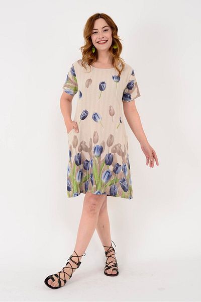 Butik Ayseba Park Moda Tulip Pattern Short Italian Dress