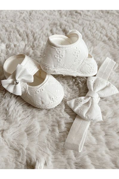 UmBaby Baby Girl Scalloped Booties Girl Ecru Newborn Mevlüt Daily Booties