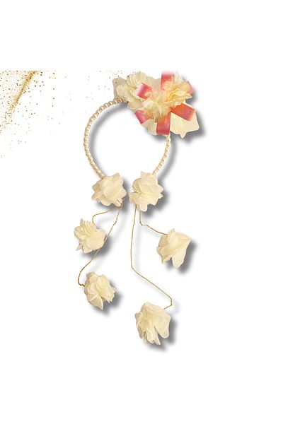 pegu baby collection Model with Chain Earrings Special Design Avant-Garde Pearl Maternity Crown, Bridal Crown