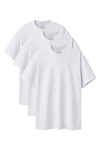 Velvoria Unisex supradimensionat basic 3-bucăți Culoare albă tricou