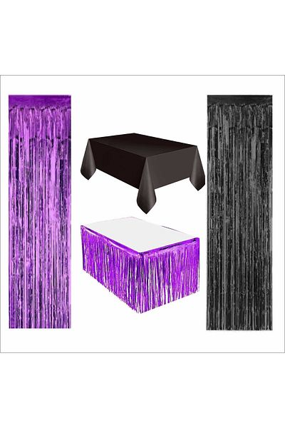 ZENVİVA Black Tablecloth, Purple Table Skirt, 1Pc Purple Backdrop, 1Pc Black Backdrop
