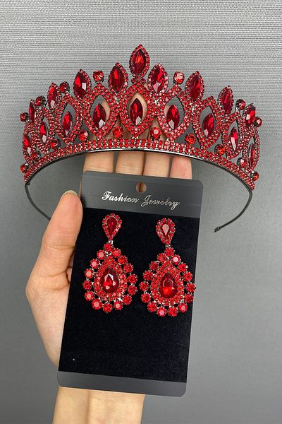 Hayalperest boncuk Elis Model Bridal Henna Crown and Earring Set