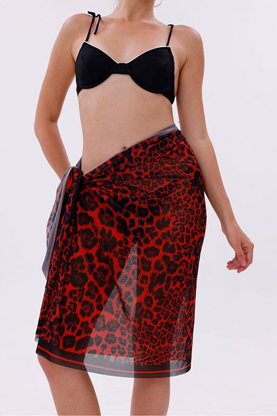tarzınısec Interior Shows Transparent Pareo - Red Leopard Model 150X95 cm