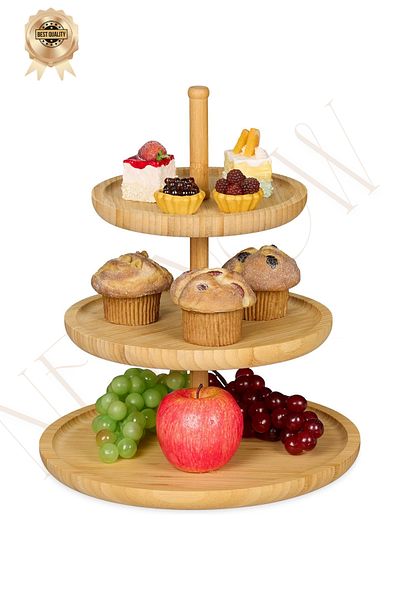 NEWNOW Bamboo 3 Tier Serving Plate, Bamboo Presentation Plate 3 Tier
