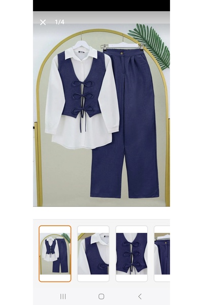 ZENNE MODA Yeleği baglamalı keten pantolon yelek ikili takım