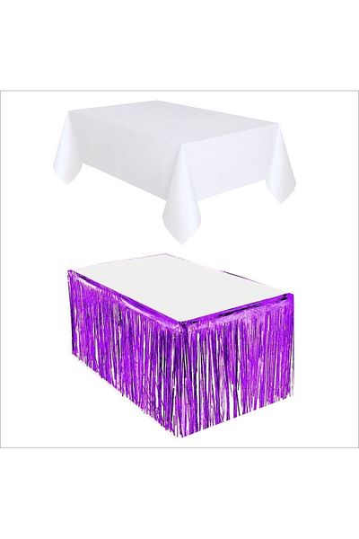 ZENVİVA White Tablecloth, Purple Table Skirt