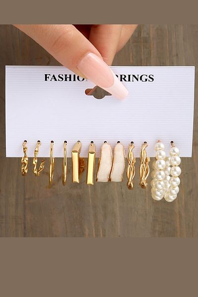 Chiccy Pearl and Enamel Ring 12 Piece Earring Set