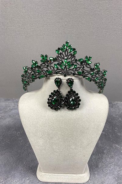 Hayalperest boncuk Melis Bridal Henna Crown și Cercei cu piatră picătură