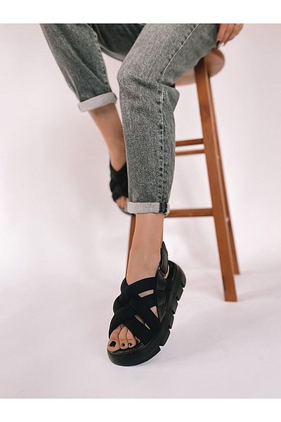 LİNA SHOES Almira Black Women's Sandals