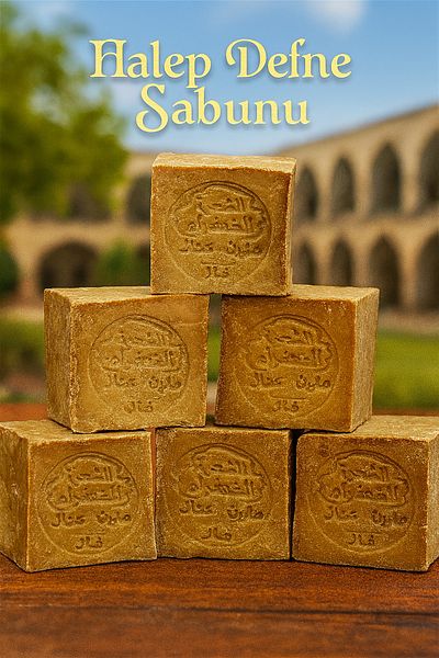 CALMİRA Aleppo Soap 4 Pieces Mold 125-180 Gr Arabic Soap - with Laurel Garlic