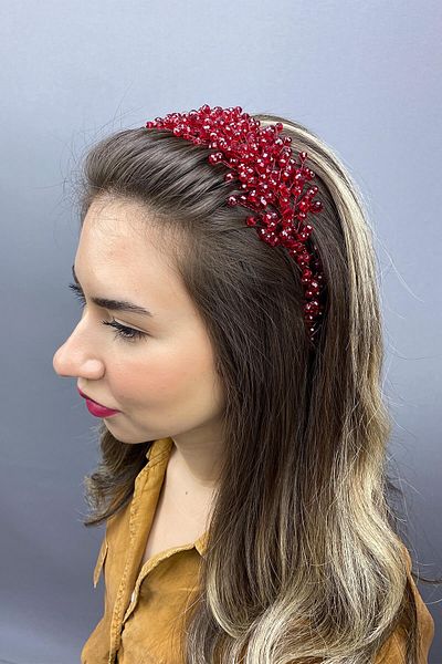 Hayalperest boncuk Burgundy Asian Crystal Bridal Hair Accessory