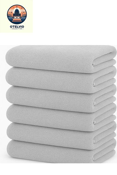 OTELVIO Set of 6 Gray 100% Cotton Hand Towels 50X90 Cm, Hotel Towels
