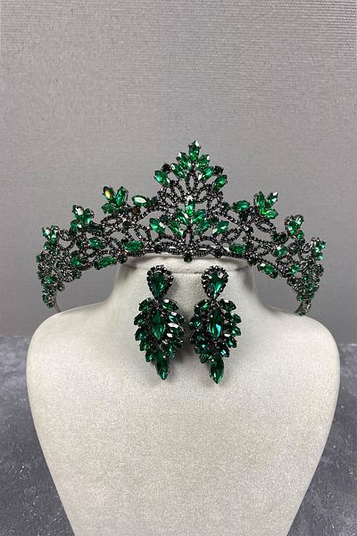 Hayalperest boncuk Melis Bridal Henna Crown and Shuttle Stone Earrings