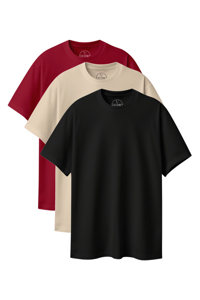 Velvoria Unisex supradimensionat basic 3-bucăți Bordeaux Bej Negru Culoare tr...