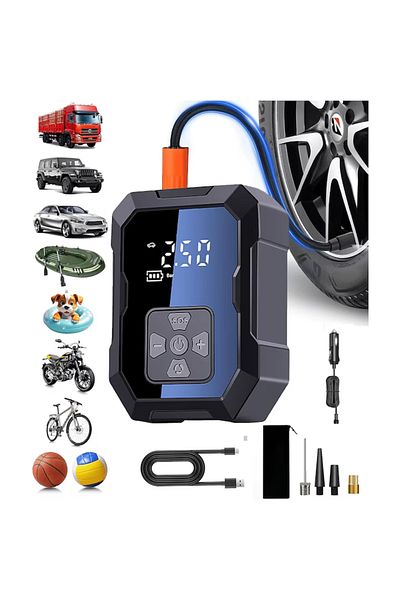 BLEKSY Electric car air pump, LCD digital display, LED flashlight, USB or car cigarette lighter charging