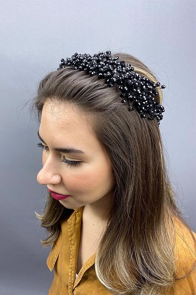Hayalperest boncuk Accesoriu pentru păr de mireasă cu cristal asiatic negru
