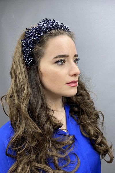 Hayalperest boncuk Navy Blue Pollux Crystal Stone Henna and Bridal Crown
