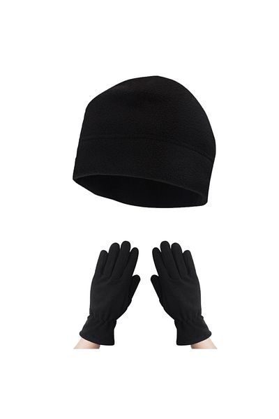 AXE SPORTSWEAR Women's Winter Black Thermal Fleece Gloves - Fleece Beanie Set of 2