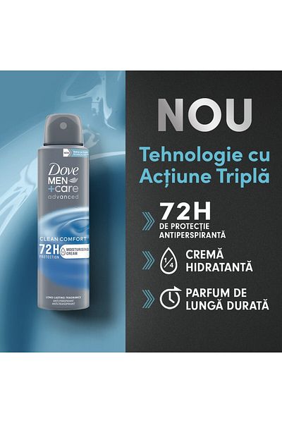 Dove Men's Deodorant Spray, Dove, Clean Comfort Advanced 72h, 150 ml