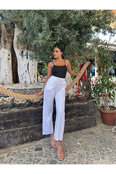 Butik YÜKSEK BEL KETEN KADIN KUMAŞ PANTOLON