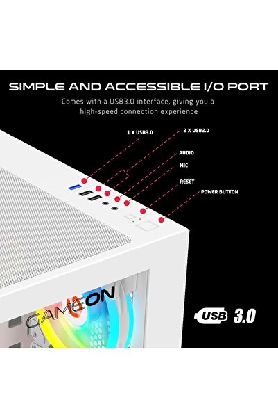 GAMEON Emperor Artic Series Mid Tower PC Gaming Case, 7x120mm ARGB Fans, Tempered Glass - White