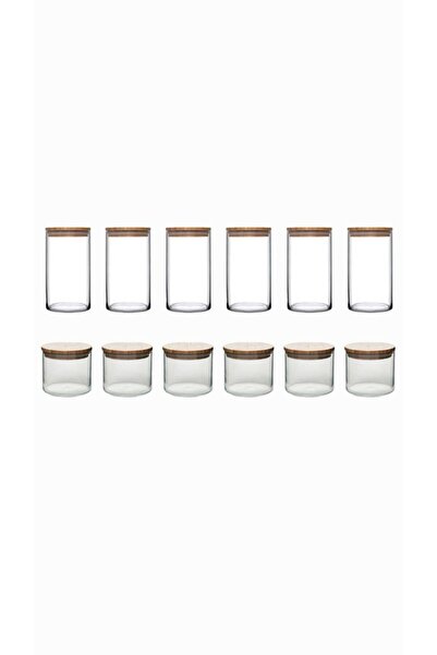 Paşabahçe Bamboo/Bambu 43663/43463 Vakumlu Cam Kavanoz - Cam Erzak Saklama Kabı 12 Li 2 Boy