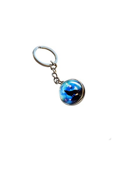 OEM Keychain with Spherical Pendant, Wolf Silhouette + Stars