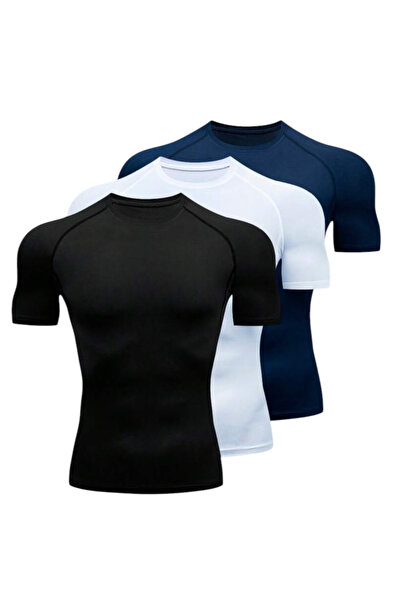 OEM Set 3 Tricouri De Compresie - Slim Fit, Negru/alb/albastru