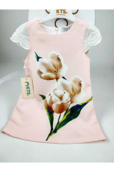 GAMZEAKKUŞ Lace Sleeves Flower Printed Evening Dress Children's Dress