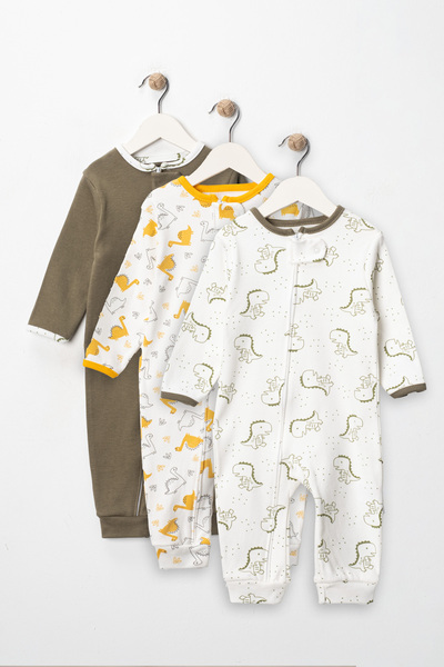 ENİA BABY Organic Baby Boy Patterned 3-Piece Jumpsuit Set Newborn Outfit 9-12-18 Months 3-Piece Cotton 3 Piece