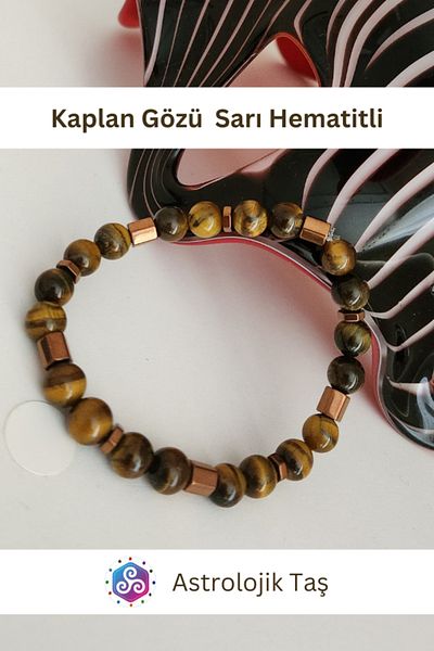Astrolojik Doğal Taş Tiger Eye Natural Stone Bracelet (Yellow Hematite)