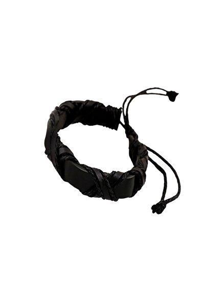 OEM Κομψό βραχιόλι από vintage δέρμα, μαύρο