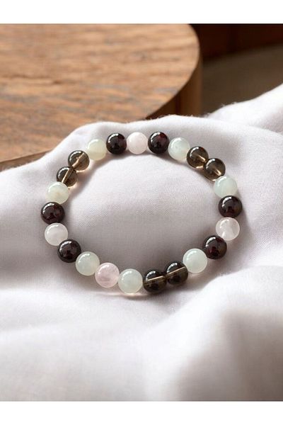 ms denis "Deepen Love Harmony with the Power of Nature: Moonstone, Pink Quartz, Smoky Quartz and Garnet Bracelet"