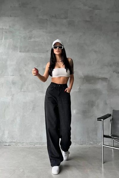 UGETTA Back Buckle Jeans Trousers Black