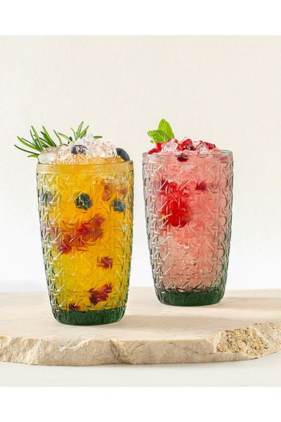 English Home Agnes Glass 2-Piece Soft Drink Glass Dark Green