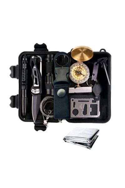 divendi-ro 12 in 1 multifunctional kit, great for hiking, hunting, fishing, camping - Black