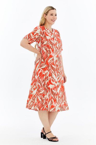 LİKAPA Orange Summer Breeze Print Short Sleeve Viscose Summer Mother Dress