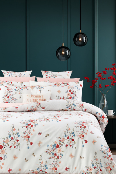Sheri Home Lastikli Çarşaflı Nevresim Takımı Çift Kişilik Garden BEYAZ