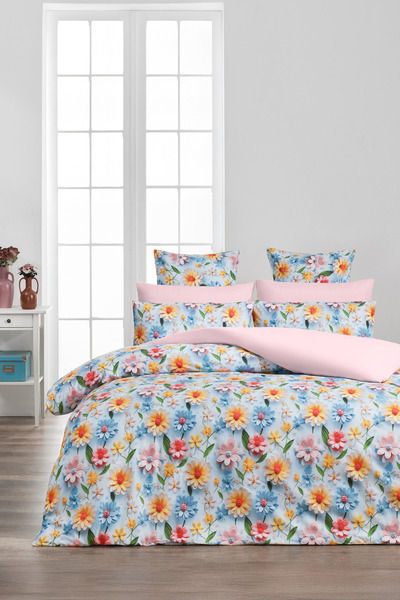 Sheri Home Lastikli Çarşaflı Nevresim Takımı Çift Kişilik Garden BEYAZ