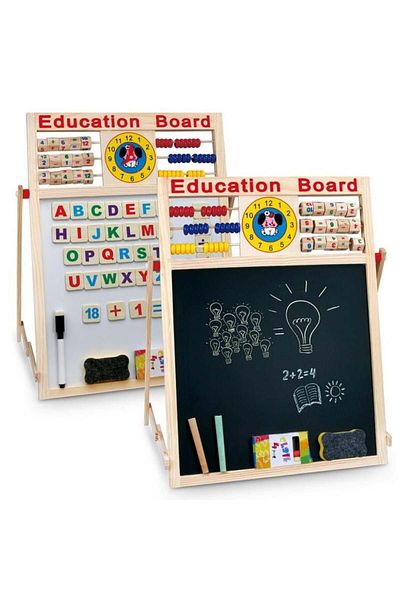 divendi-ro Tablă magnetică educativă, multifuncțională 5 în 1, două fețe, ceas mecanic, cronometru cu numărătoare inversă