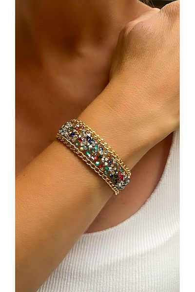 Kutcha Accessories Gold Color Chain Colorful Stone Bracelet