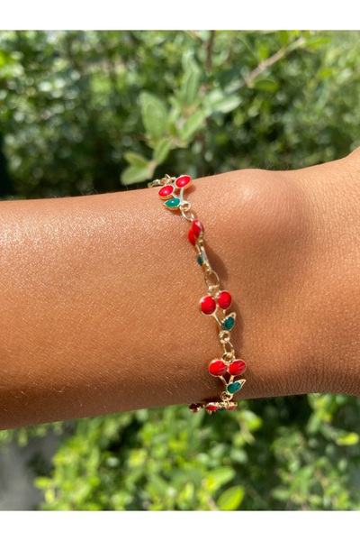 Stoneday Gold Detailed Lacquer Coated Red Cherry Bracelet