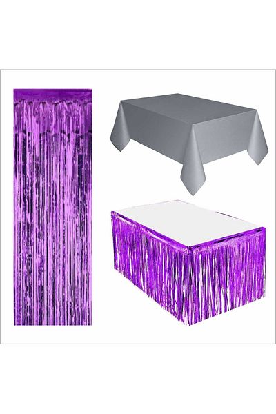 ZENVİVA Silver Tablecloth, Purple Table Skirt, Purple Backdrop