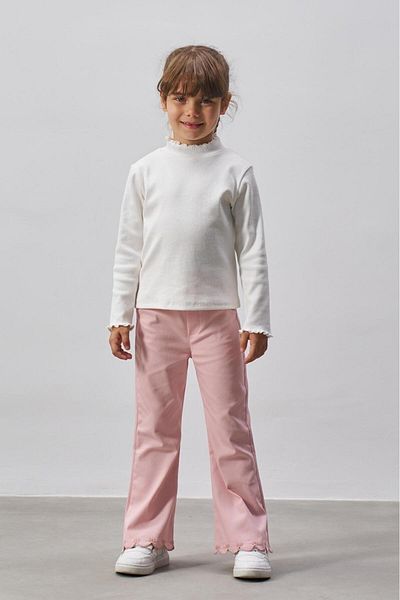 Magu Girls' Cotton Wide Leg Pants with Embroidery Detail